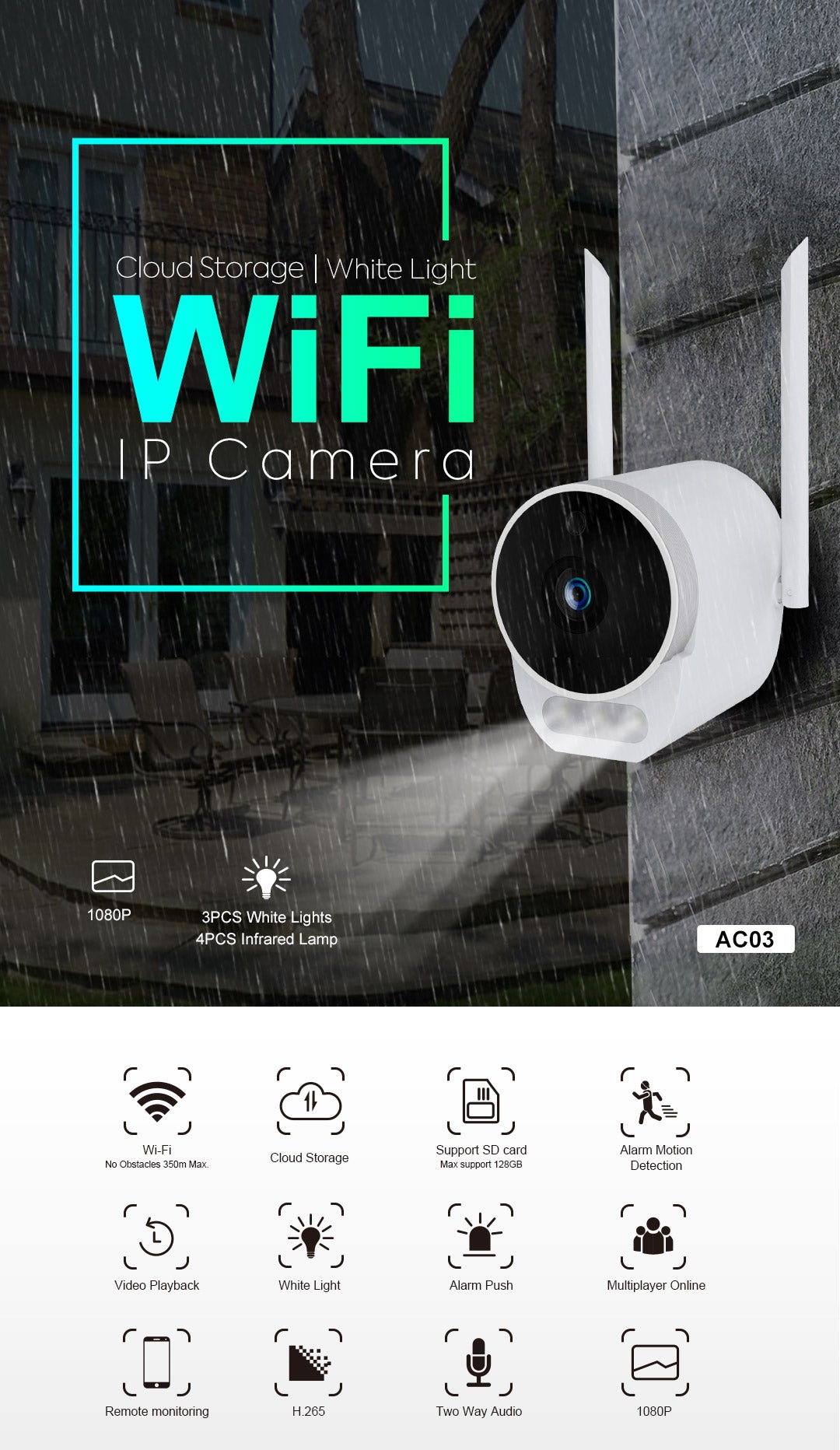 Silarius SIL-BHOMEWIFI2MP28 WiFi, APP enabled, fixed, 2MP full HD, Alarm lights, Outdoor camera ,2-way audio - 2.8mm lens