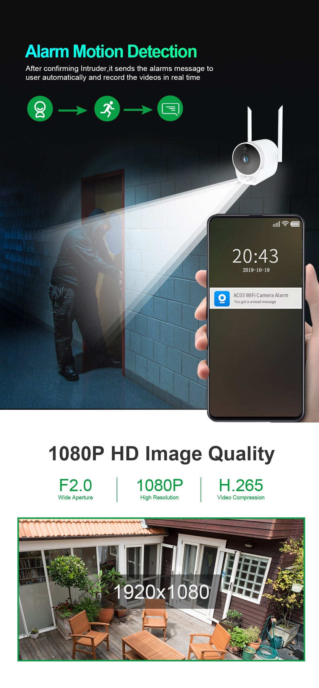 Silarius SIL-BHOMEWIFI2MP28 WiFi, APP enabled, fixed, 2MP full HD, Alarm lights, Outdoor camera ,2-way audio - 2.8mm lens