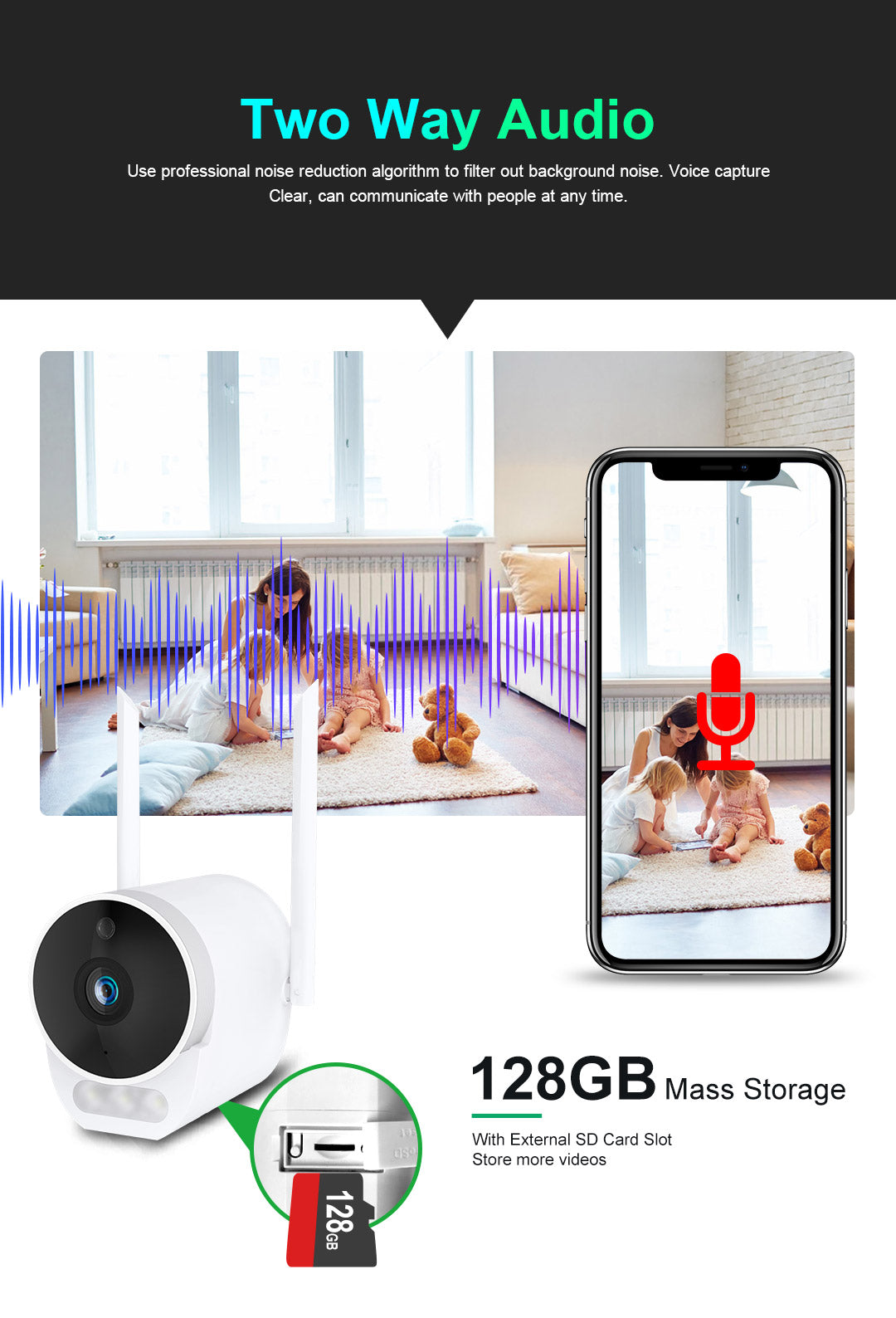 Silarius SIL-BHOMEWIFI2MP28 WiFi, APP enabled, fixed, 2MP full HD, Alarm lights, Outdoor camera ,2-way audio - 2.8mm lens