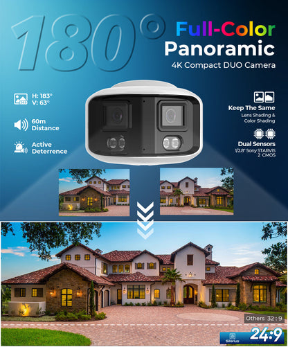 Silarius X SIL-PB8MP28AU 8MP Smart Dual Illumination Panoramic Auto Stitching ONVIF Bullet Network Camera with 2-Way Audio (NDAA Compliant)