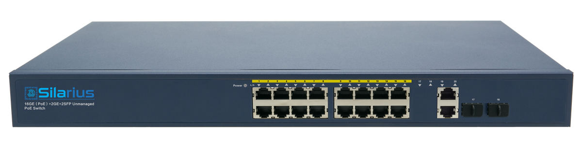 Silarius SIL-A16POE1G150 16 Ports POE+ switch with 16 Gigabit Ports PoE+, 2 Gigabit Uplinks, and 2 SFP Slots Uplink - 150W POE+